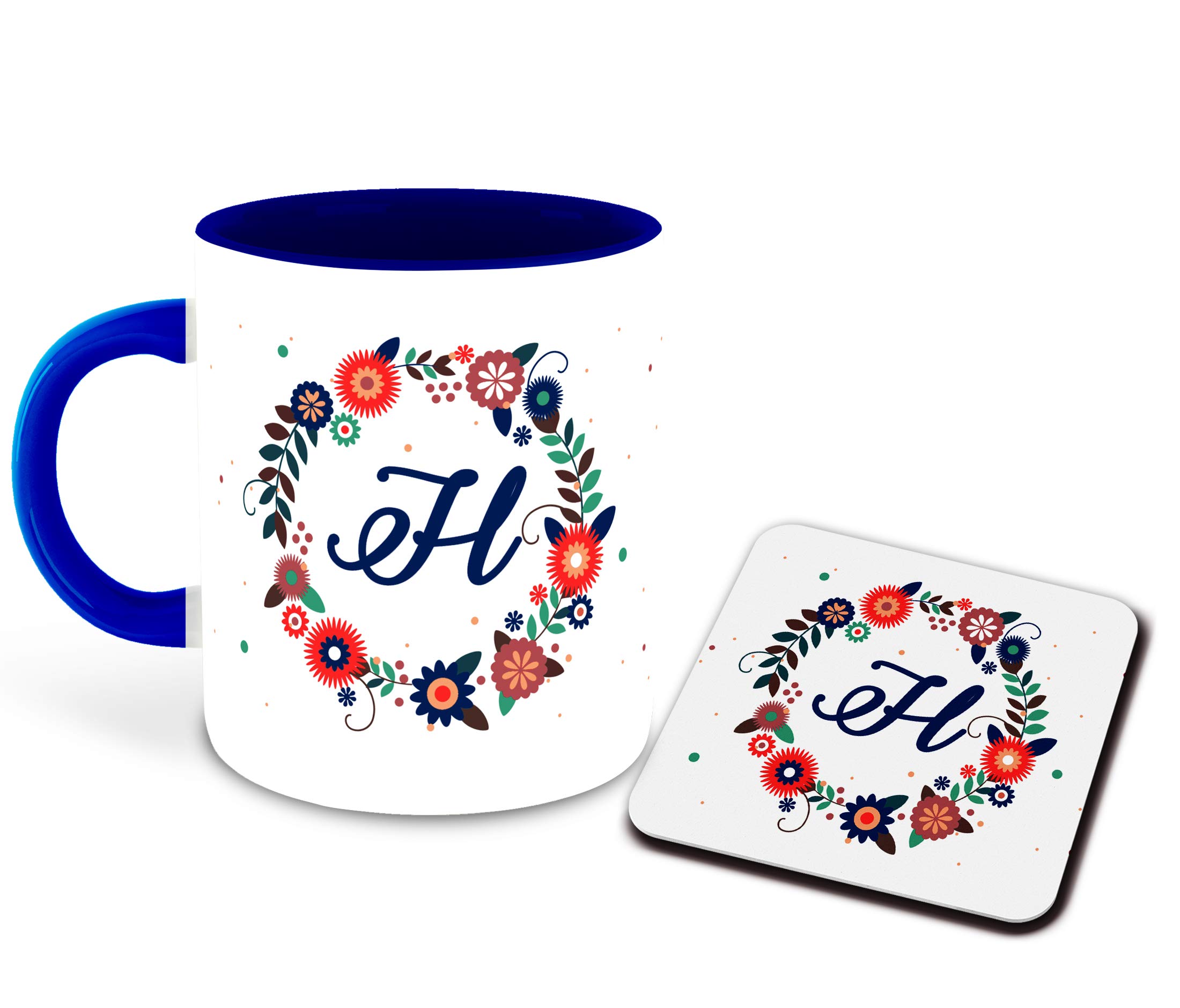 WHATS YOUR KICK - Letter H Name Initial Alphabet Inspiration Printed Blue Inner Color Ceramic Coffee Mug with Coaster- Birthday | Anniversary | Best Gift | Hobby (Multi 8) (B08WKH9V6R) Amazon Price History, Amazon Price Tracker