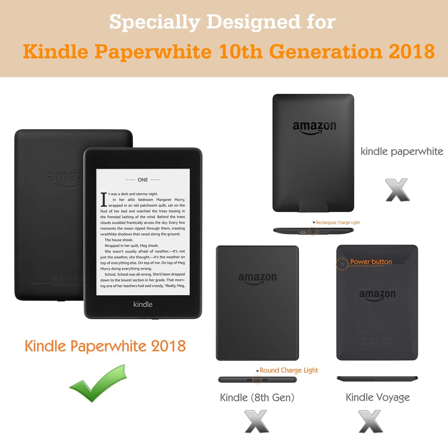 Dadanism Case Fits Kindle Paperwhite (10th Generation, 2018 Releases), Slim Lightweight Casing Protection Vertical Thin Shell Cover with Auto Wake/Sleep E-Reader Protector – Demin Black