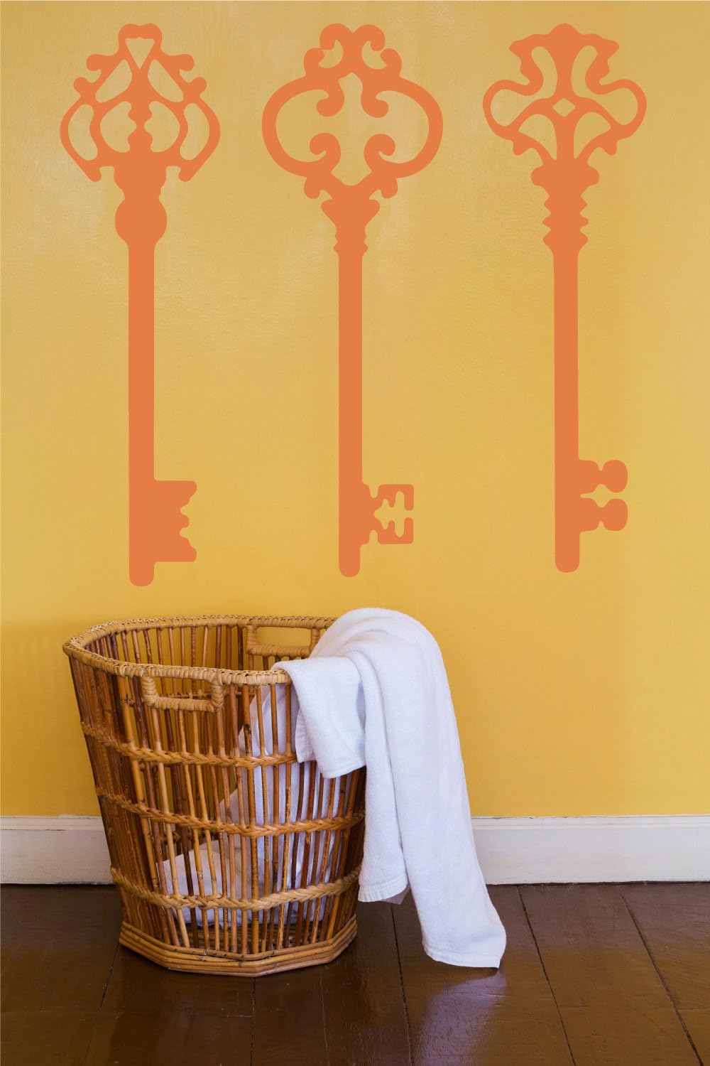 The Decal Guru Antique Skeleton Keys Wall Home Decor Stickers - Vintage Design Removable Vinyl Room Wall Art [Set of 3] (Persimmon, 22x21 inches)