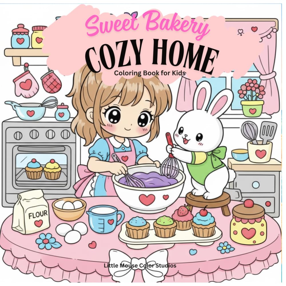 Sweet Bakery Cozy Home Coloring Book Cute Kawaii Baking & Dessert Scenes with Adorable Animals for Relaxation: Relaxing Cozy Coloring Pages with ... – Perfect Gift for Kids, Teens & Adults