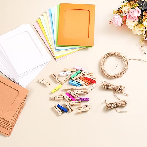 Miniatura 7 de Paquete de 30 marcos de fotos de papel de cartón, para colgar en la pared con clips, marco de fotos de collage para decoración de pared bohemia,