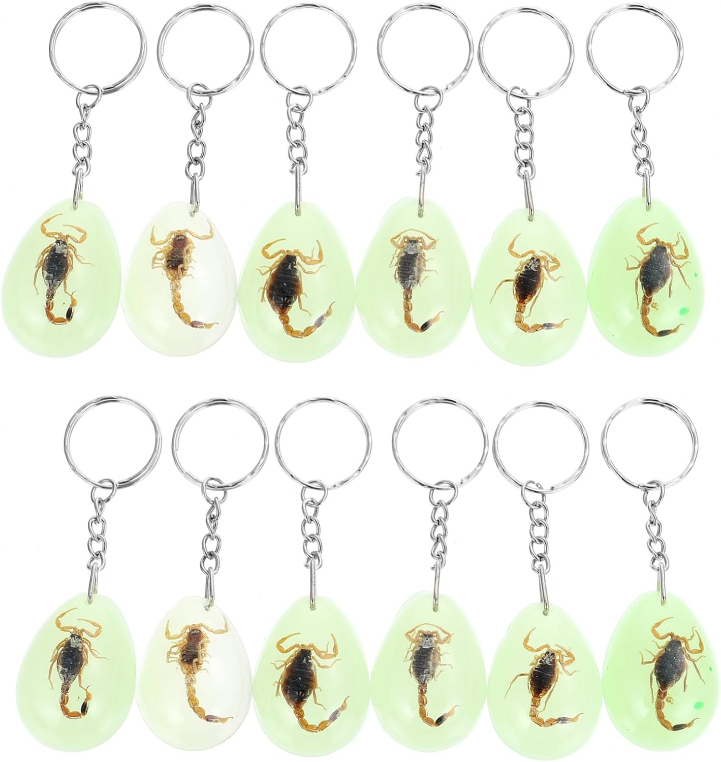 12pcs Scorpion Amber Keychains Real Insect Specimen Key Rings Handmade Resin Pendants for Collectors and Accessories Random Style