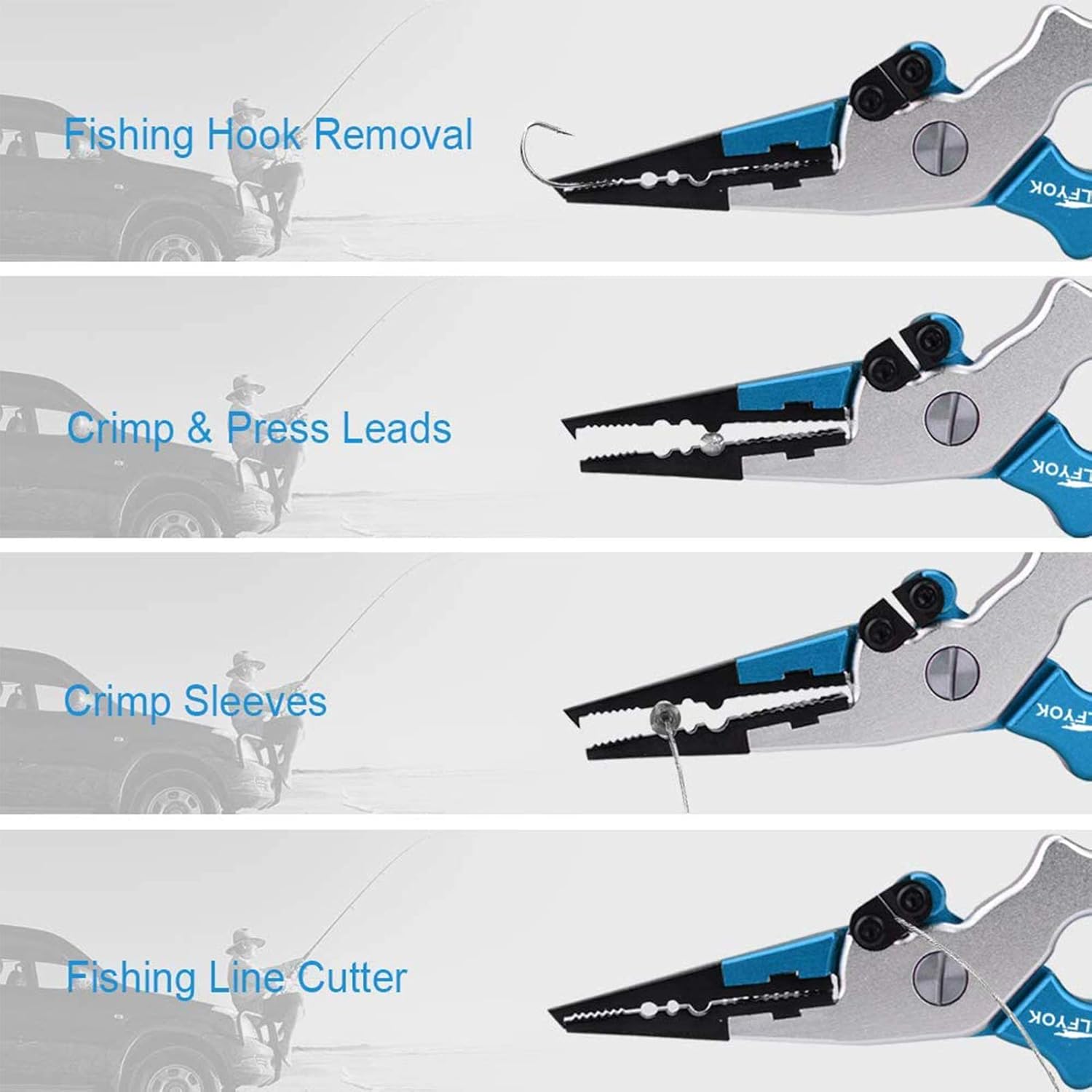 Aluminum Fishing Pliers, Wolfyok Stainless Steel Hook Removers Pliers, Saltwater Split Ring Tool & Braid Line Cutters with Sheath and Lanyard