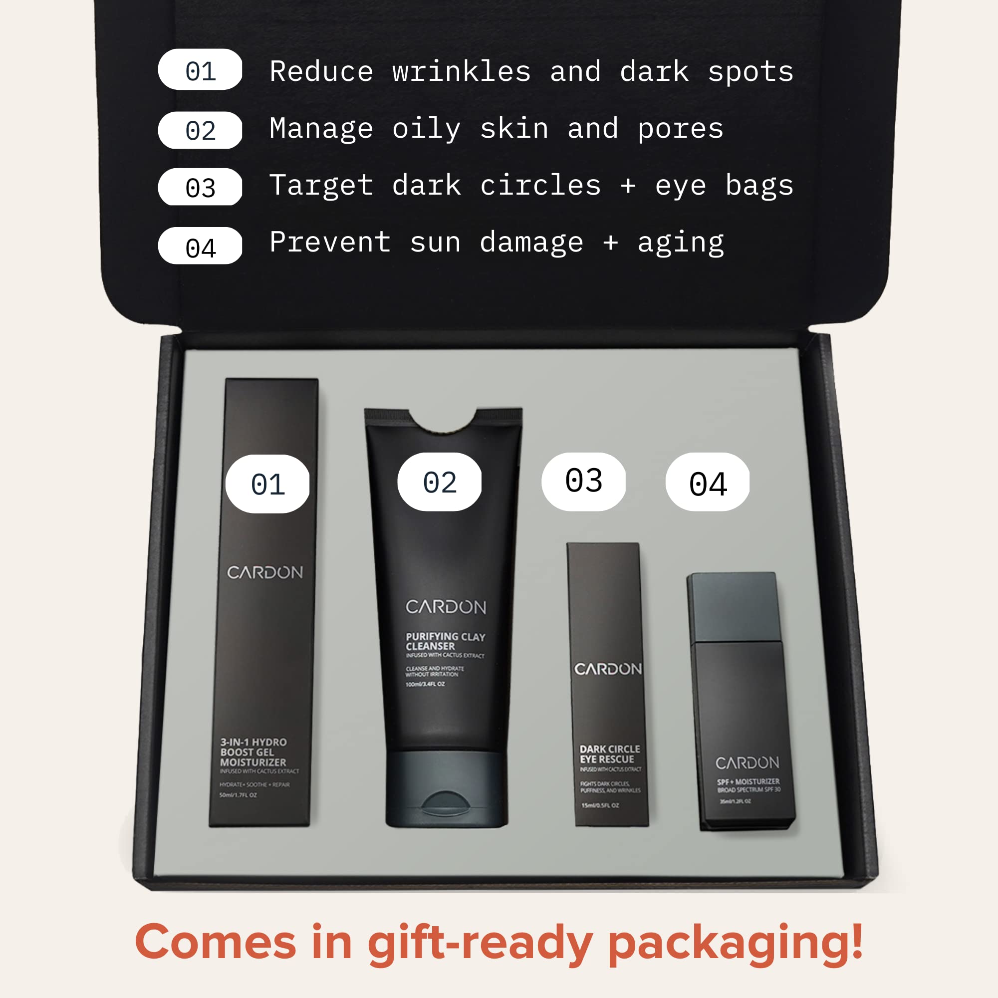 Juego de regalo de edición limitada para el cuidado de la piel para hombre, rutina coreana antienvejecimiento para el cuidado de la piel, a base de cactus, todo tipo de piel, lavado facial, 2