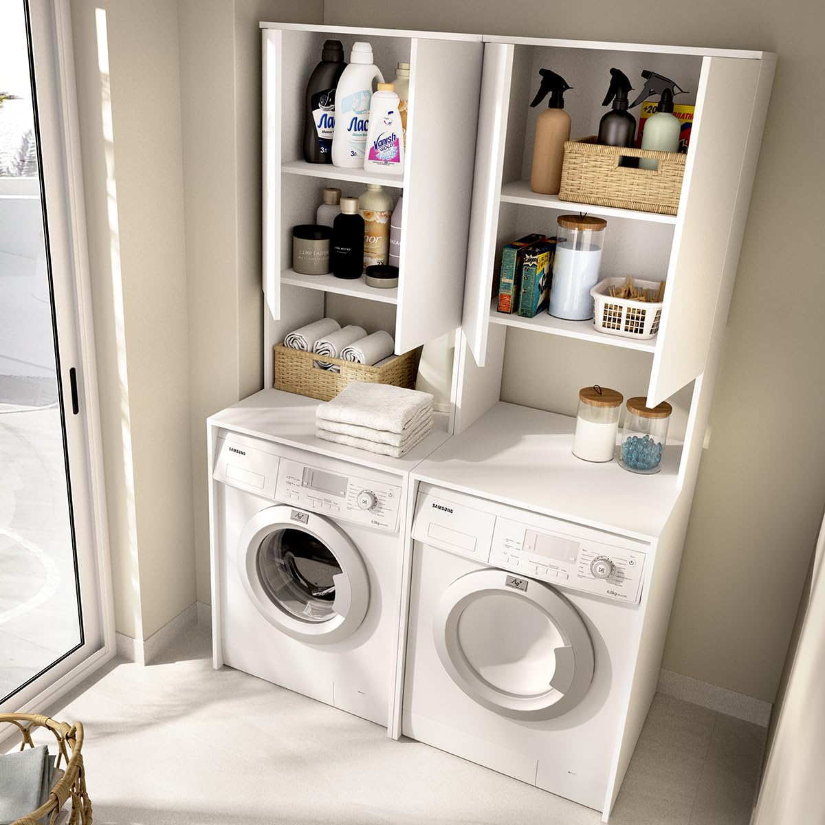 DEKIT - Conjunto DE Muebles para Lavadora Y Secadora con ALTILLO 190x126,6x62cm