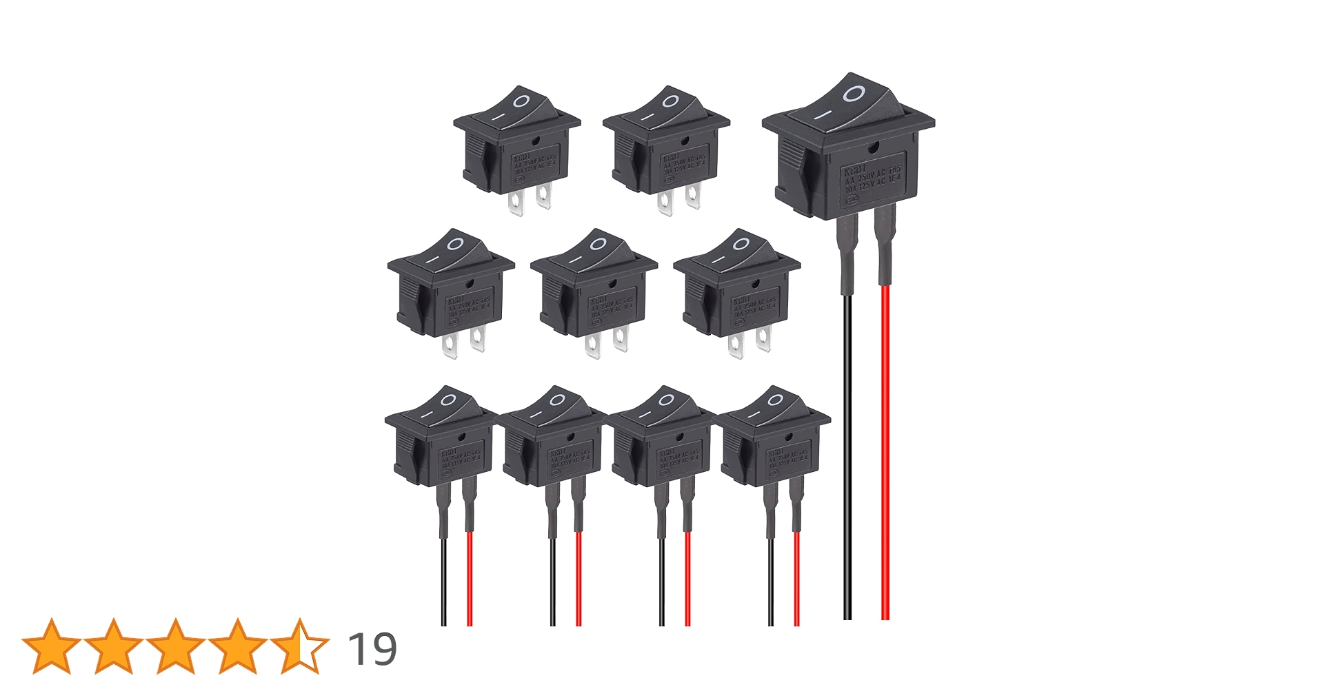 VEXUNGA Rocker Switch 12V Toggle Switch ON Off KCD1 Mini Rocker Switches 2 Pin AC 6A 250V 10A 125V SPST 2 Position Black Square (5Pcs With Leads 5Pcs Without Wires
