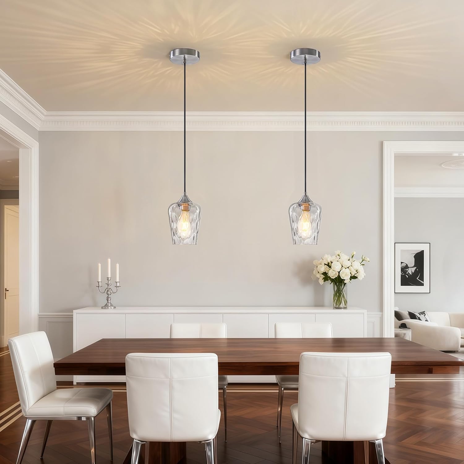 2 Pack Mini 5.1" Hammered Glass Pendant Light Fixtures, Small Modern Kitchen Pendant Lights with Hammered Glass Shades, Hanging Brushed Nickel Pendant Lights Kitchen Island Lighting for Sink