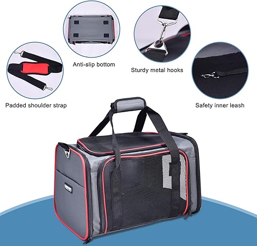 Miniatura 3 de Transportador de mascotas para perrera de lados suaves para perros pequeños, gatos, cachorros, transportador de gatos aprobado por aerolíneas,