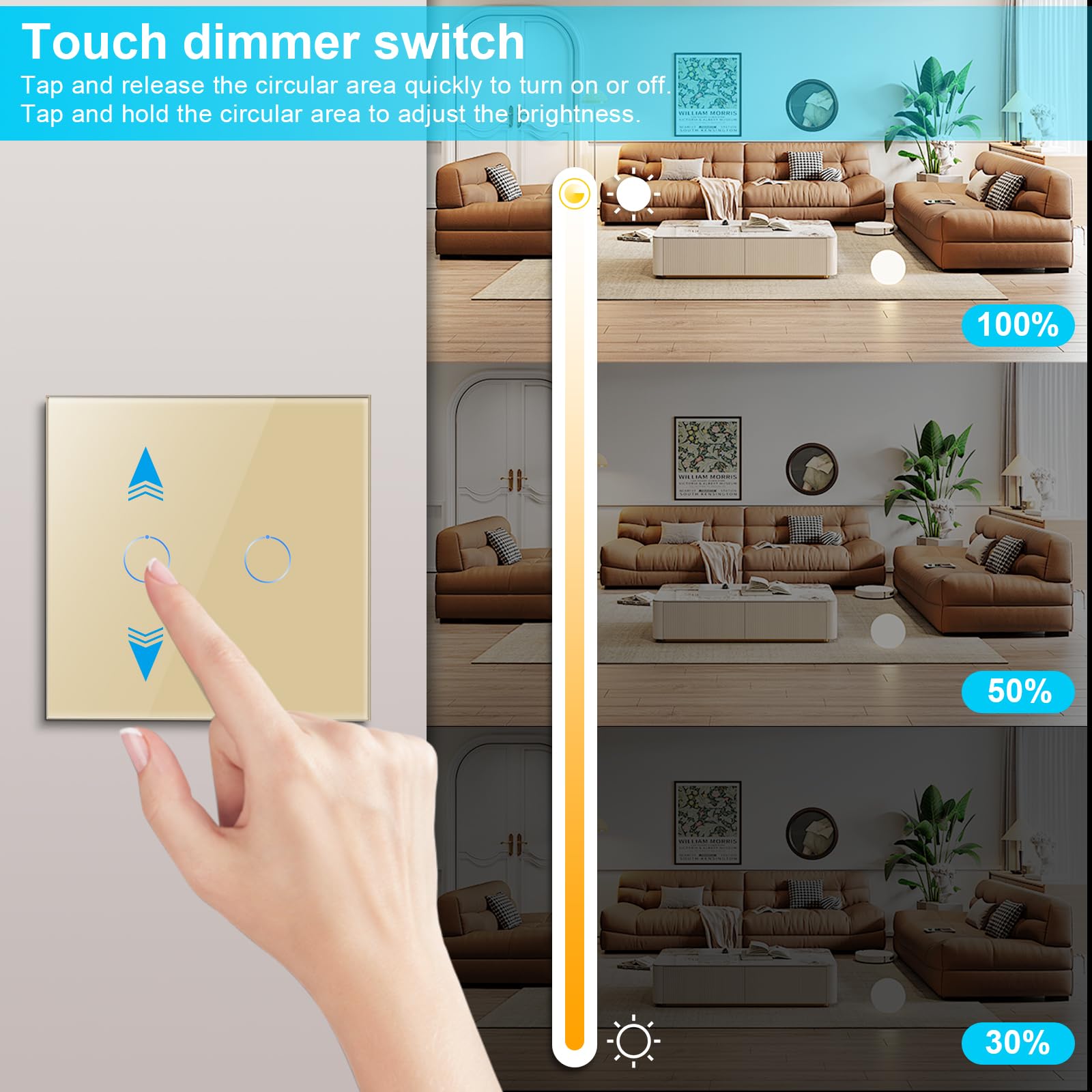 CNBINGO Smart Dimmer Switch for Dimmable LED Light, Voice Control by Alexa, Remote Control by Smart Life App, WiFi Touch Light Switch with Glass Wall Plate, Backlight, Neutral Wire Required - Image 4