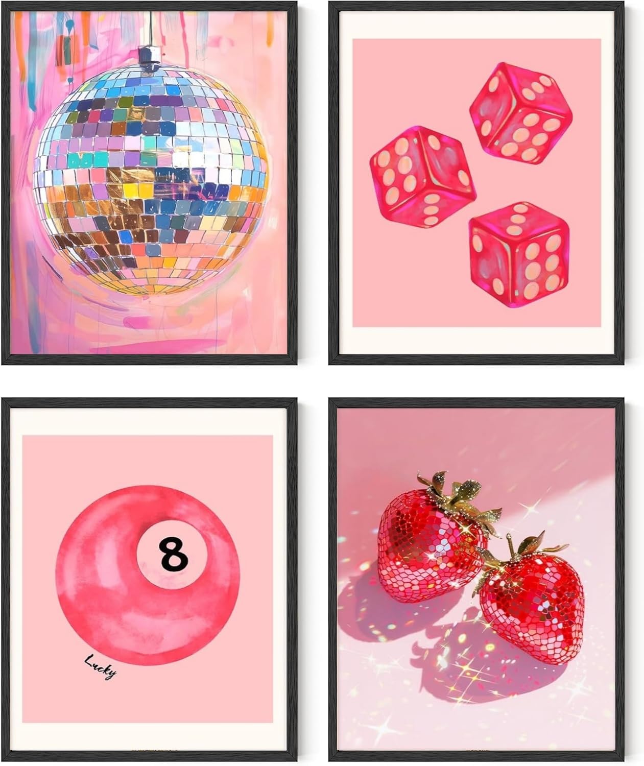 Linilioart Women's Pink Set Of 4 Vintage Funny Preppy Wall Decor Room Aesthetic For Teen Girls, Funky Canvas Wall Art Posters Unframed (21X30cm)