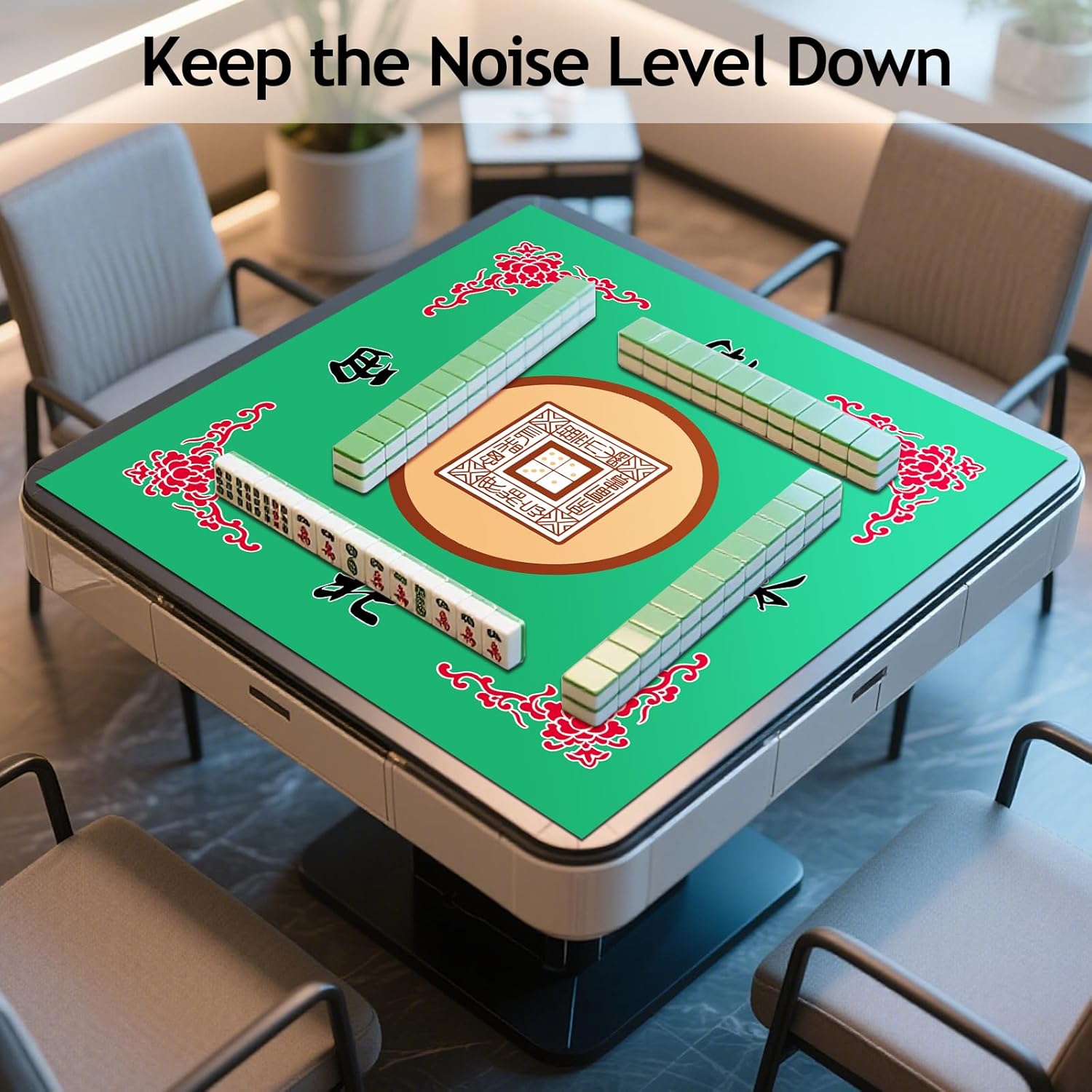 Large Mahjong Mat with Carrying Bag, Anti Slip and Noise Reduction Mahjong Table Mat for Poker, Card, Board & Tile Games 31.5 x 31.5 Inches
