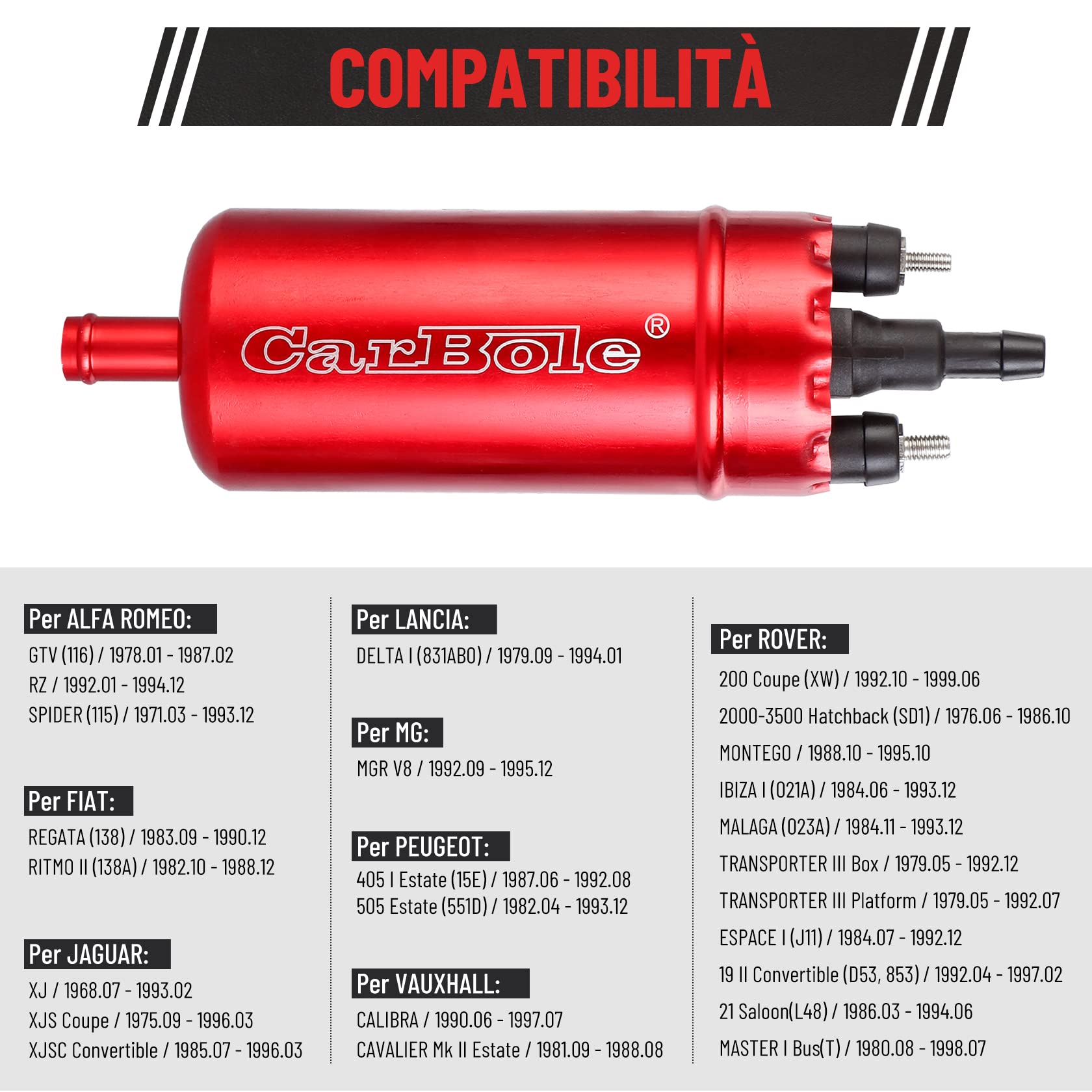 CarBole Pompa del Carburante Elettrica Esterna in Linea a 125PSI,Pompa per Carburante ad Alta Pressione 12V e Staffa Ammortizzante,250BHP,Sostituzione del,Rosa