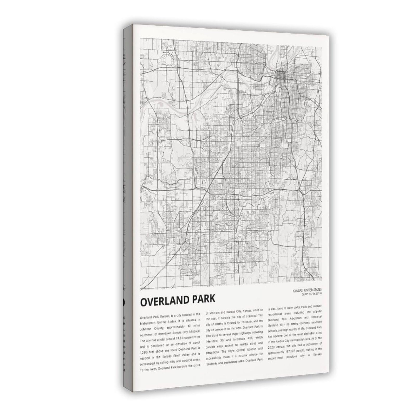 ghNDJdk Overland Park Map, Travel Kansas, Housewarming Gift Canvas Wall Art Print Poster For Home School Office Decor StyleFrame 20x30inch