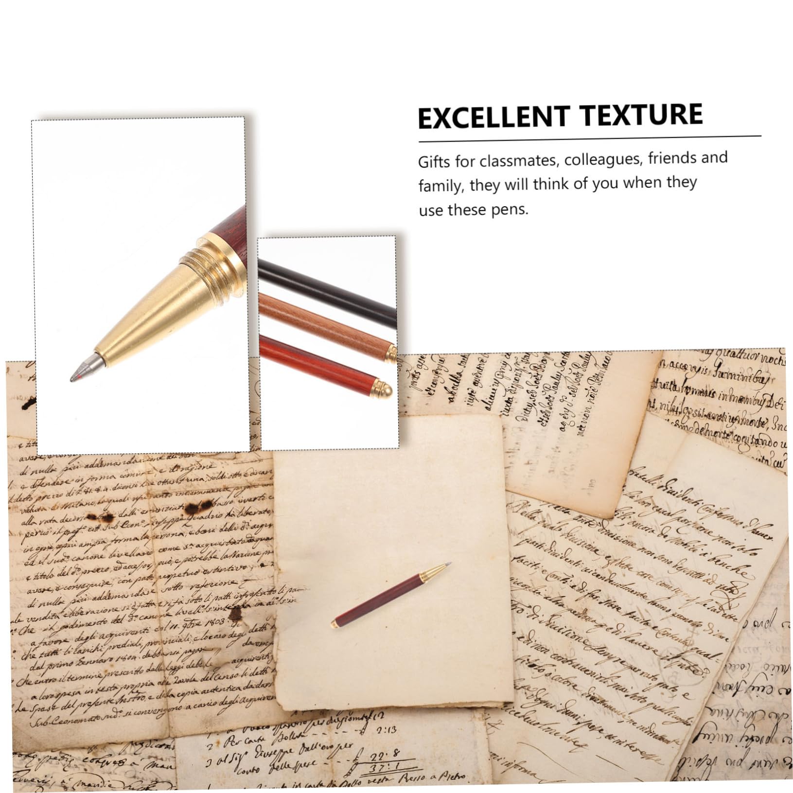 Stylo à Écrire en Bois Lot de 3, Pointe Fine, Laiton, pour Signature | Présent Rentrée, Portable, sans Rayer le Papier, pour Étudiants et Garçon et Filles