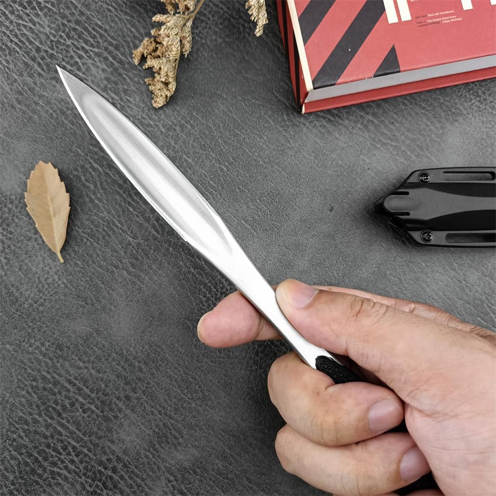 3.46" Fixed Blade Knife with Sheath, 440C Stainless Steel Rubber Handle Straight Knives, Outdoor knife for camping, Hiking, Fishing and Everyday carry