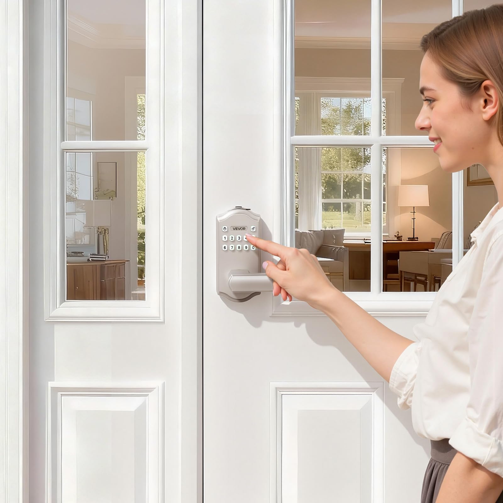 VEVOR Cerradura de puerta de entrada sin llave con asa, manija de puerta de palanca electrónica con teclado, códigos de usuario personalizables, entrada con llave, bloqueo automático, contraseña