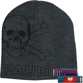 FC St. Pauli Beanie Headgear Reversible Hat Skull Grey/Black + 2 x Fanergy Grape Sugar, gray, One Size