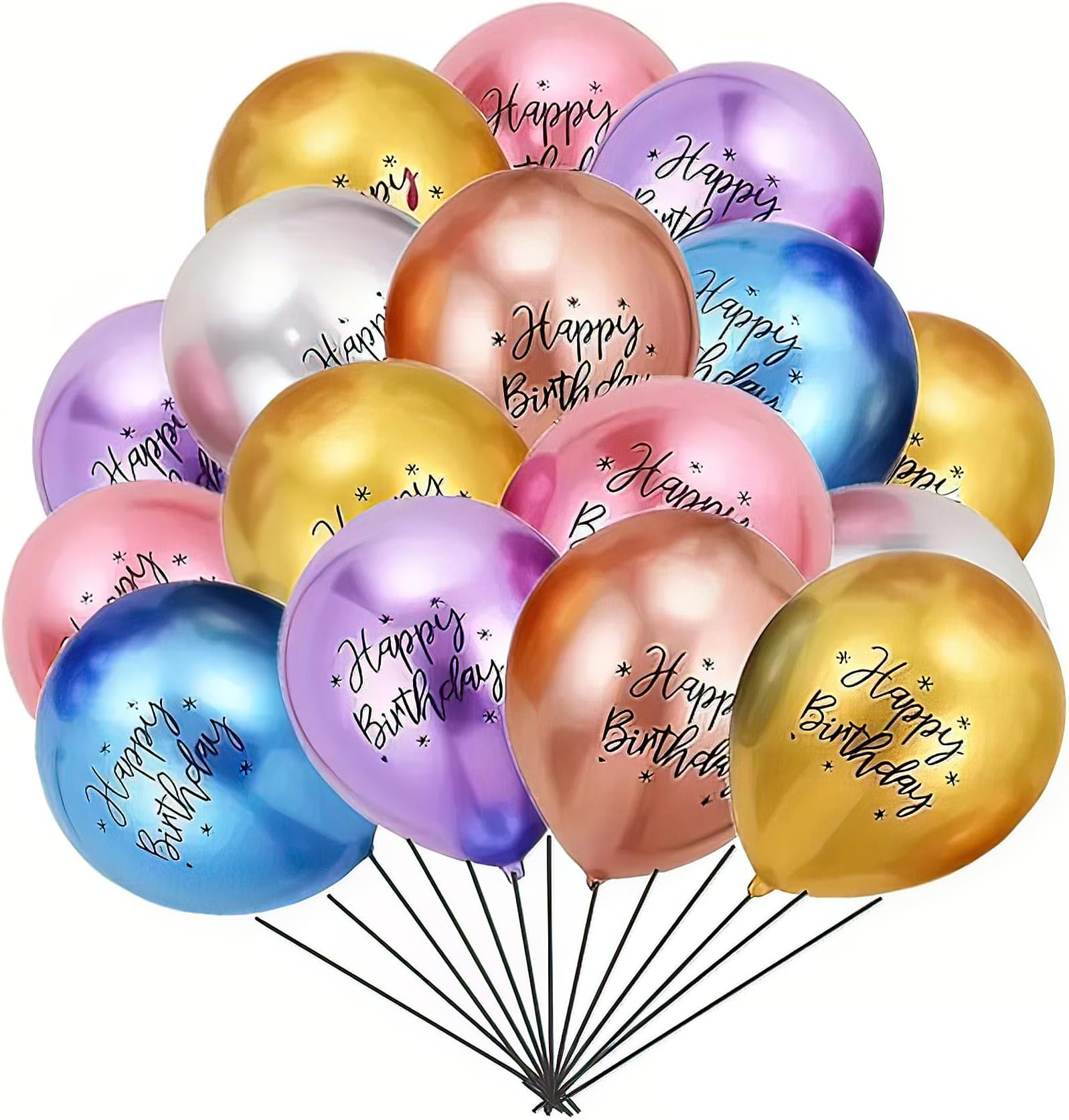 50 Pieces Happy Birthday Metallic Balloons, 12 Inch Shiny Metallic Balloon Latex Party Decorations