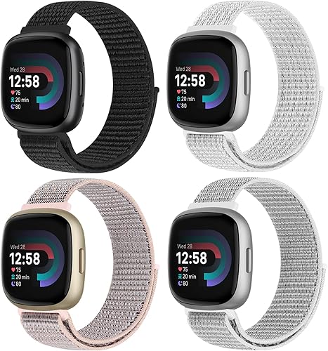 Relting Bandas de nailon compatibles con Fitbit Sense 2Fitbit SenseFitbit Versa 4Fitbit Versa 3, correa de nailon ajustable transpirable Solo Loop