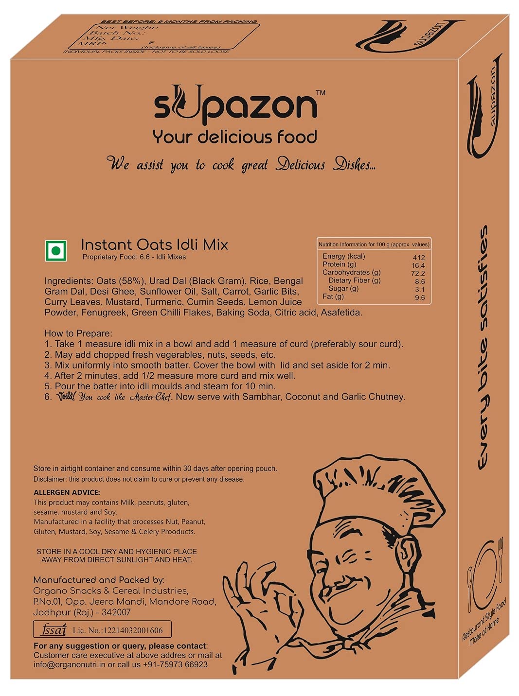 sUpazon Instant Oats Idli Mix, 400g, Ready to Cook Breakfast Mix, Testy soft idli, Instant food, Healthy Breakfast,Protein Rich,Bites foods South food - Image 2 thumbnail