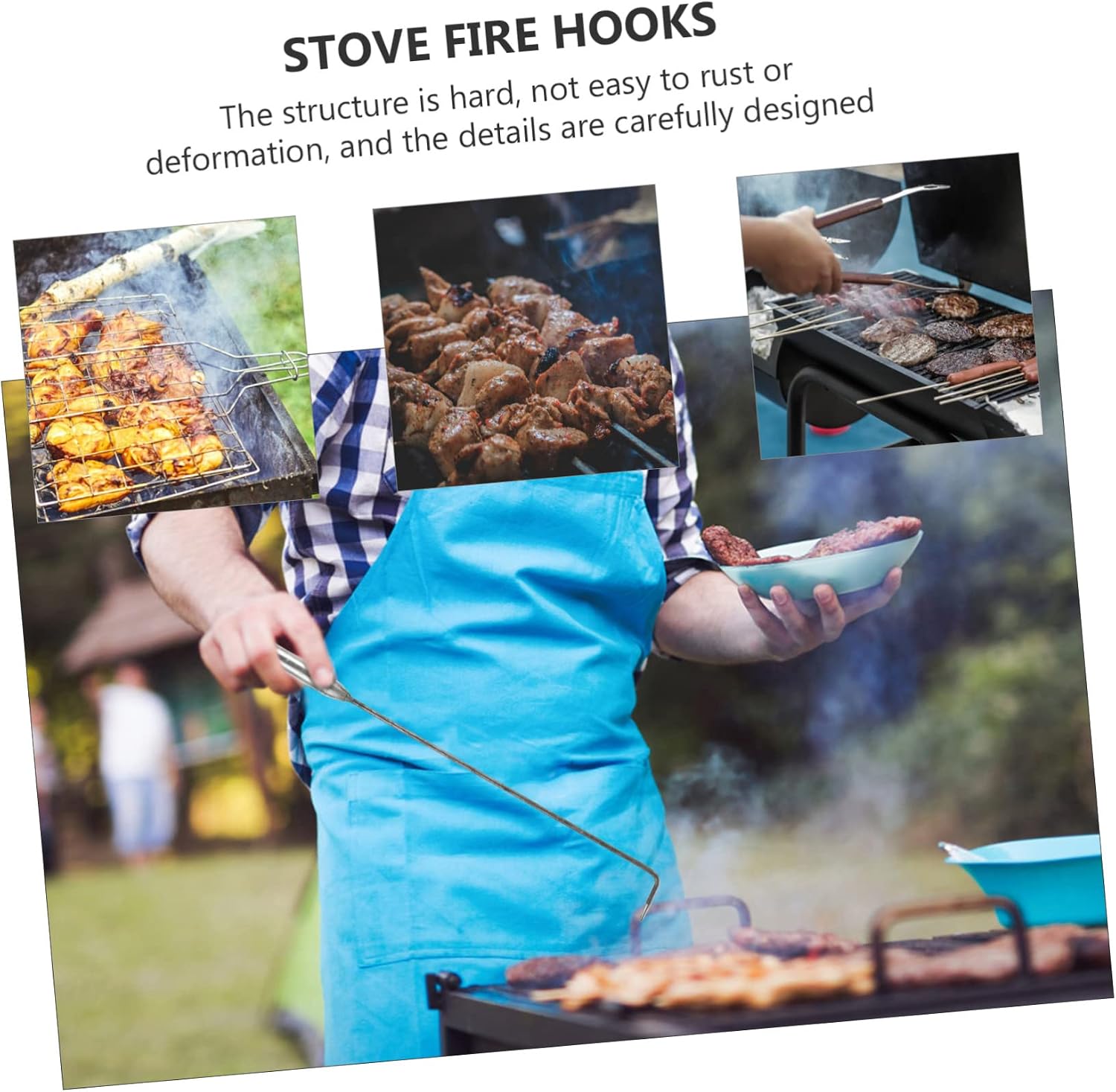4pcs Stainless Steel Fire Pit Poker BBQ Ash Removal Hook Log Grabber Campfire Poker Outdoor Smores Sticks