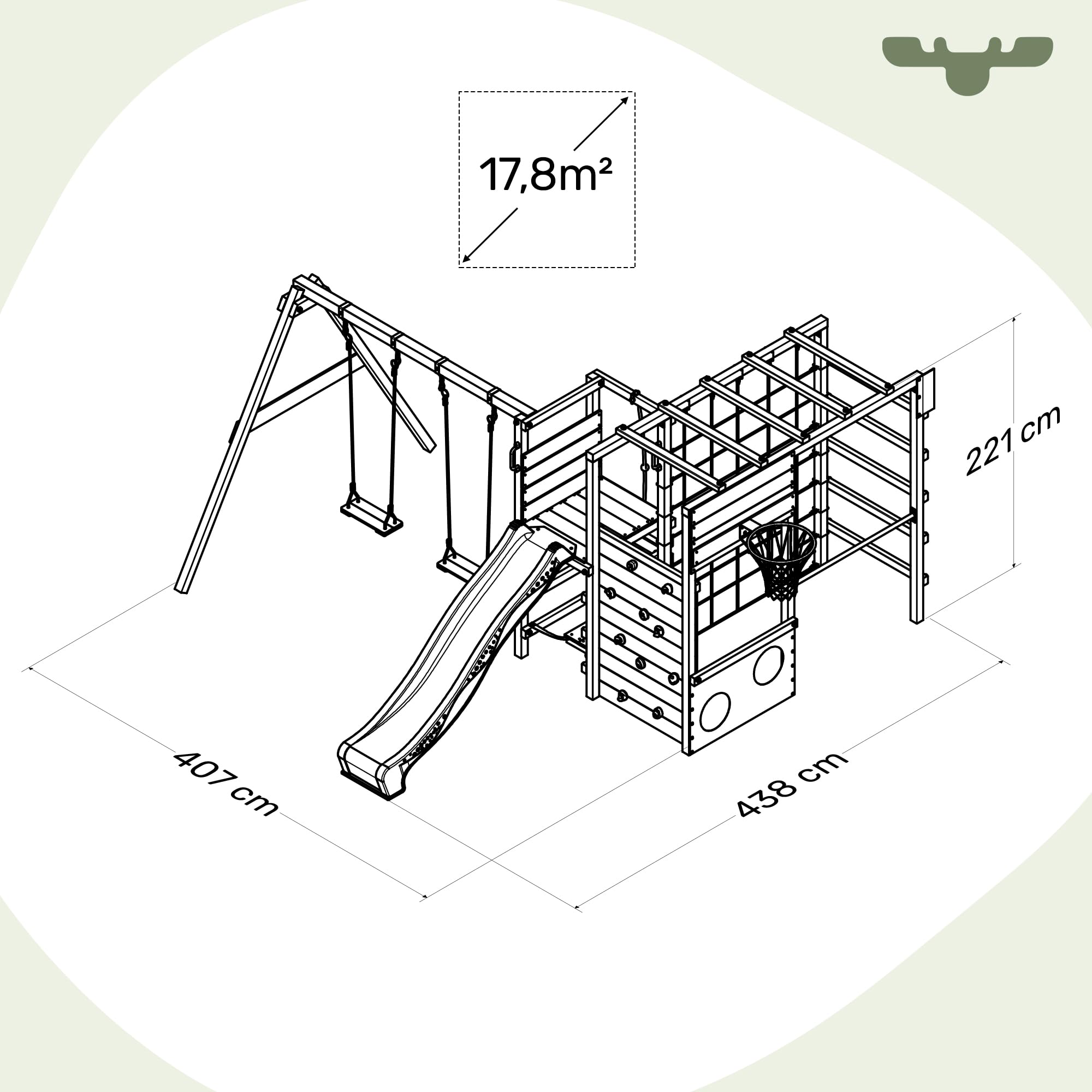 FATMOOSE Aire de Jeux ActionArena Air XXL portique en Bois avec balançoire et Toboggan, Tour d'escalade pour Enfants avec bac à Sable, échelle et Accessoires de Jeu pour Le Jardin. (Vert Sauge)