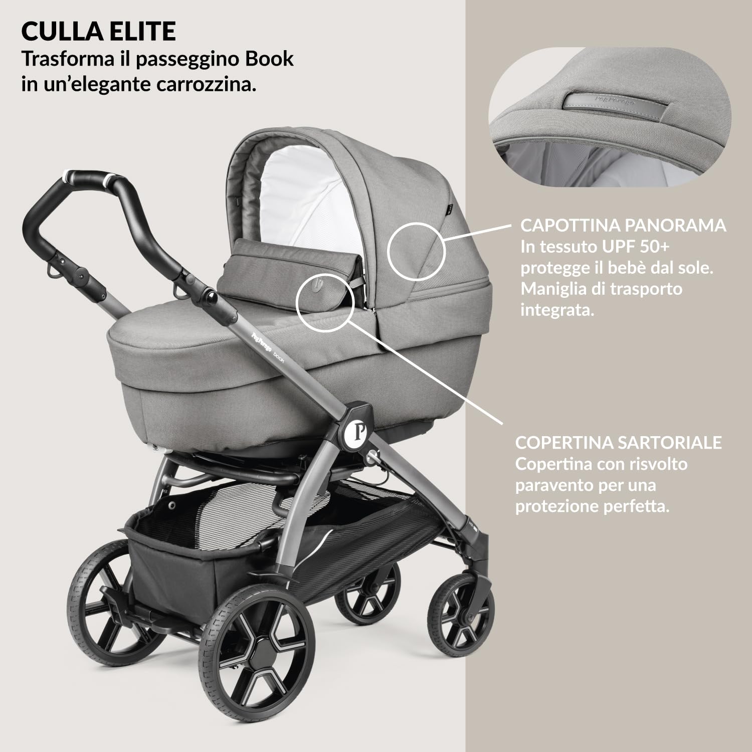 PEG Book Modular Passeggino Trio Neonati 0-4 Anni, Reversibile, Navicella, Seggiolino Auto i-Size, Mercury