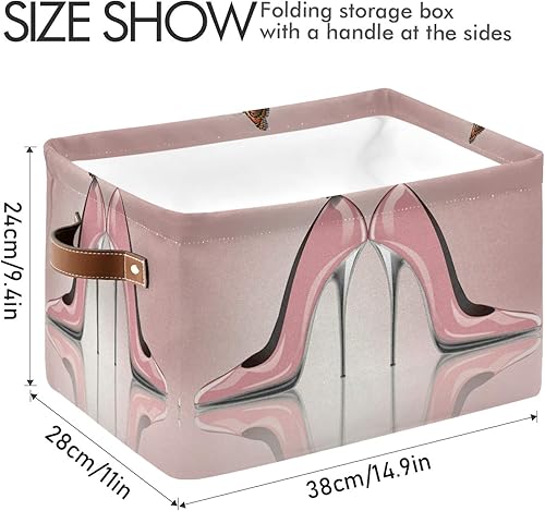 Miniatura 4 de AUUXVA Ombra Cesta de almacenamiento rosa de tacón alto mariposa caja de almacenamiento durable lona plegable cesta de juguete organizador