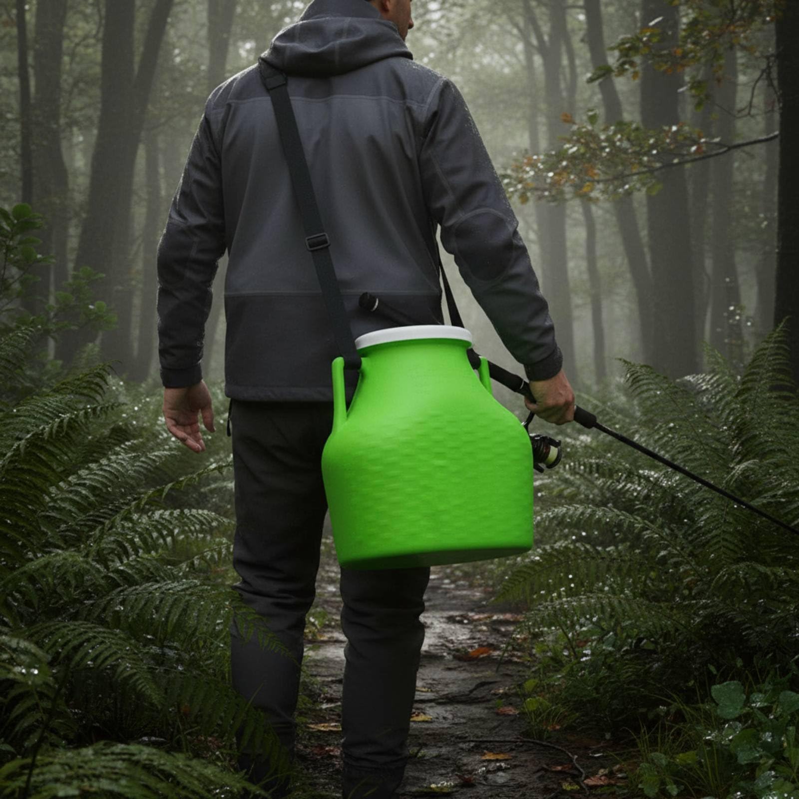 Seau de Pêche avec Bandoulière Imperméable Boîte à Poissons Vivants Portable Grande Capacité Seau à Vifs Portable pour Bateau, Vert, 20 litres