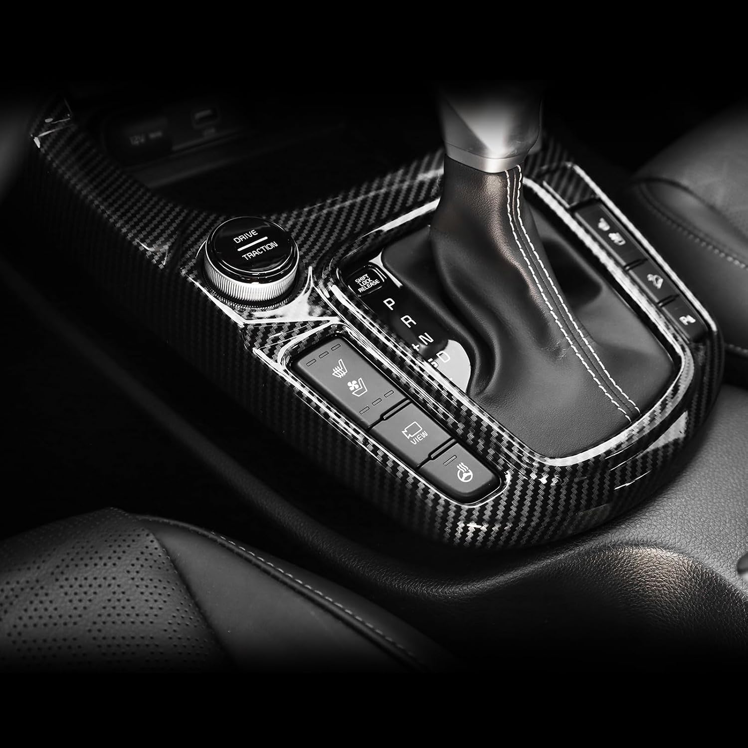 YOUTOOCAR Carbon Fiber Pattern Gear Shift Panel Cover Trim Compatible with Kia Seltos 2021-2025 Manual Transmission Interior Accessories (Model B)