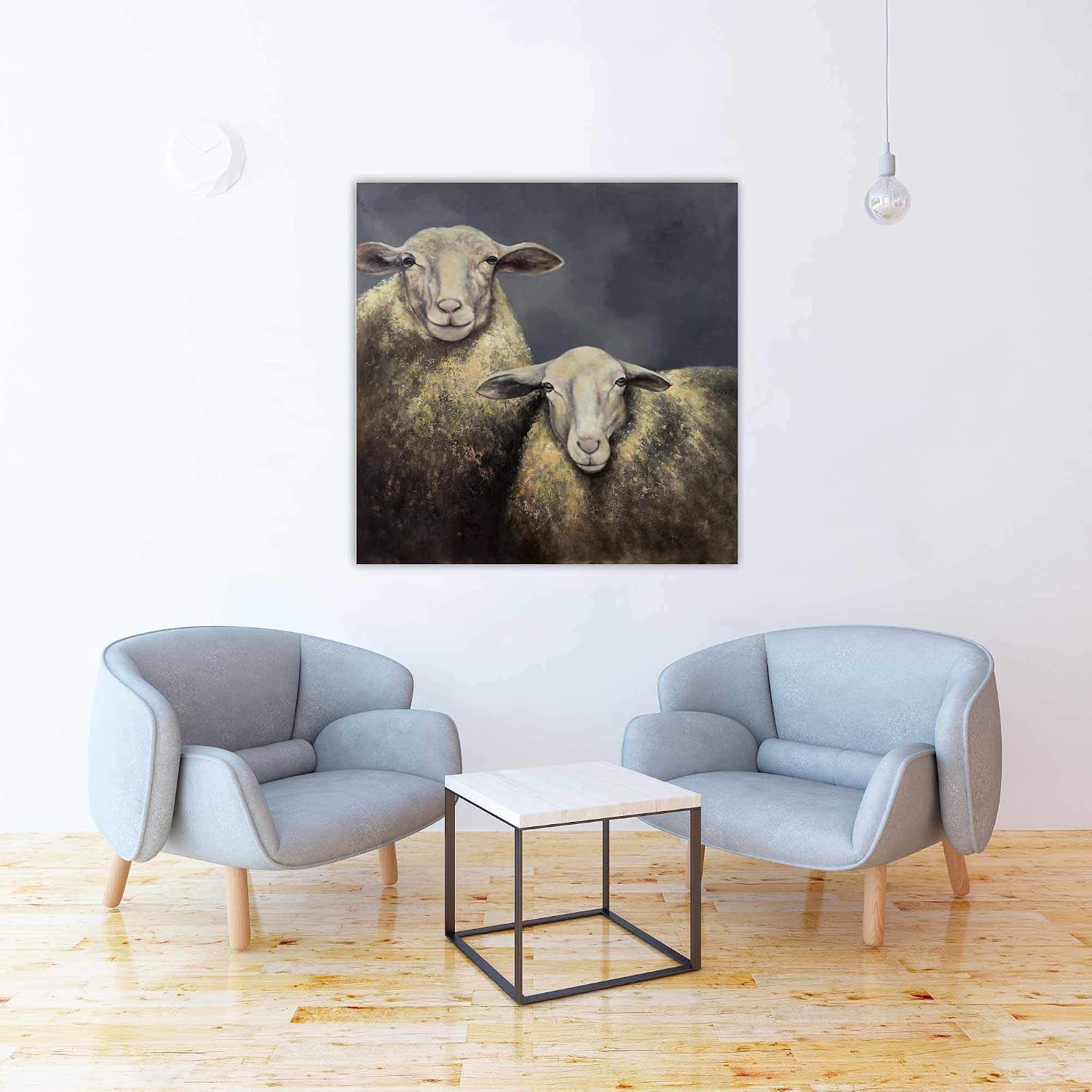 BEGIN DECO MAISON - HOME DECOR Two Sheep's Wrapped Canvas, 36x36, White