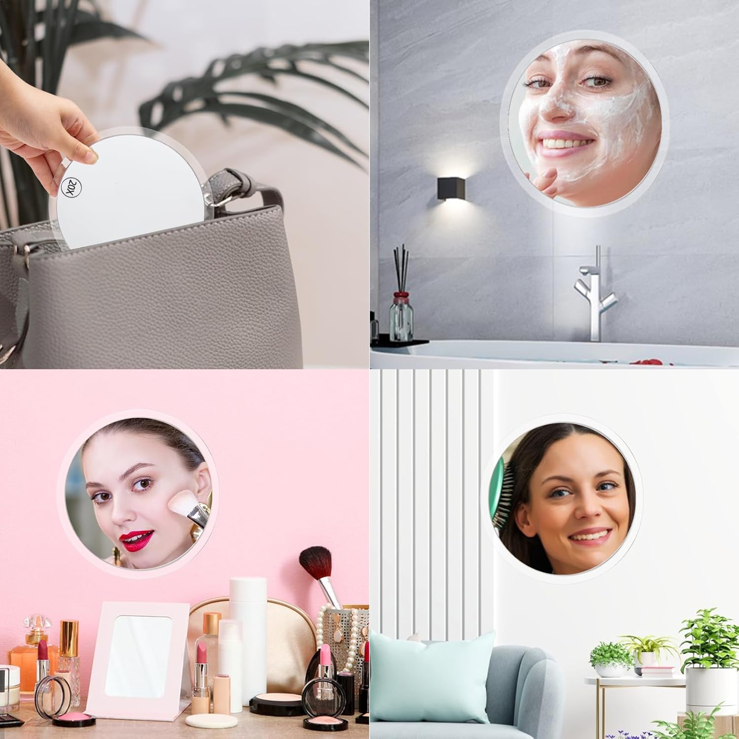 Magnifying Mirror Makeup Mirror, Three Suction Cups, Magnifying Mirror Suction Cup, 6.4inches(Clear), Portable Makeup Mirror with Magnification for Bathroom or Travel (20X)