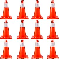 Vista 1 de VEVOR Paquete de 12 conos de tráfico de 18 pulgadas, conos de estacionamiento de seguridad en carretera, base de PVC, cono de tráfico naranja