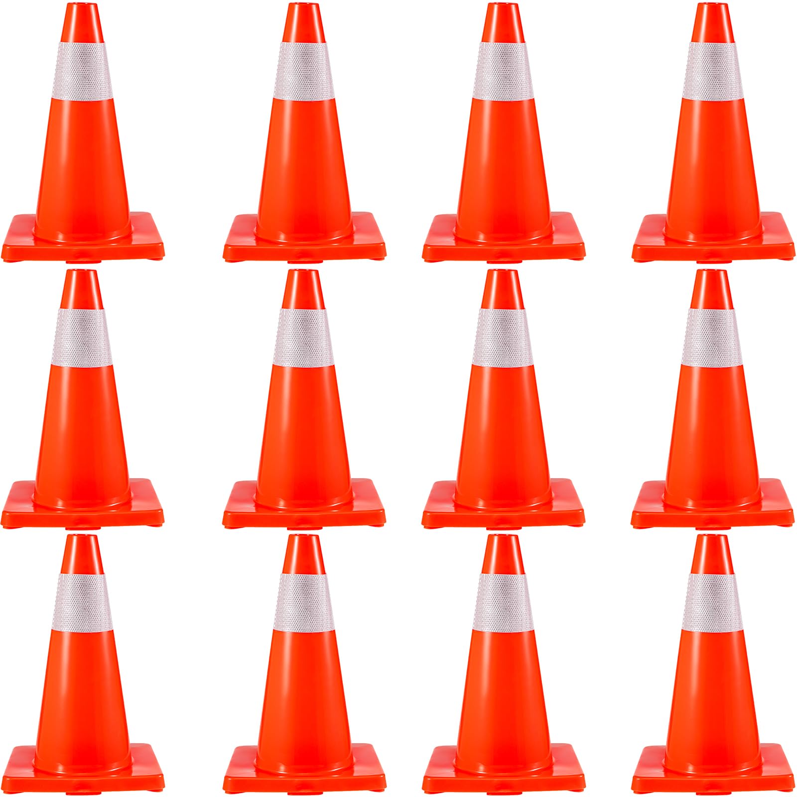 VEVOR Stożki bezpieczeństwa ruchu drogowego, podstawa z PVC, 18" z podstawą z PVC, pomarańczowe stożki ruchu z odblaskowymi kołnierzami, szyszki konstrukcyjne zagrożenie do parkowania ruchu domowego