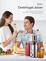 Vista 8 de Máquina exprimidora, extractor centrífugo de 800 W, con conducto de alimentación de boca ancha de 3 pulgadas para frutas y verduras, fácil de Rojo