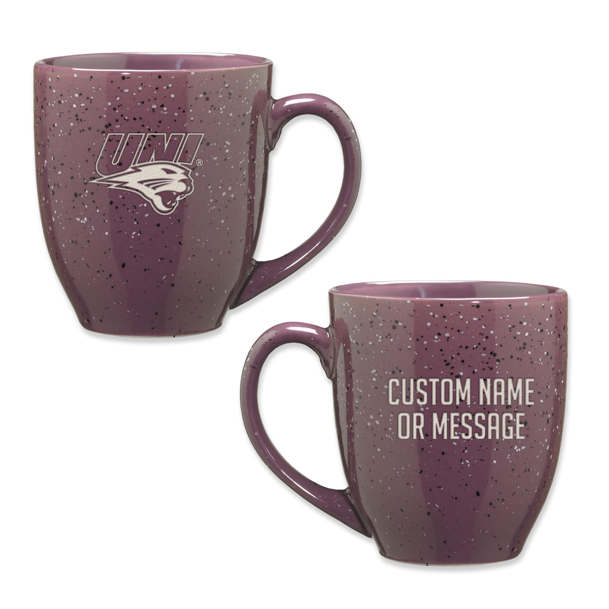Rico Industries NCAA Northern Iowa Panthers Purple Personalized 16 oz Team Color Laser Engraved Speckled Ceramic Coffee Mug