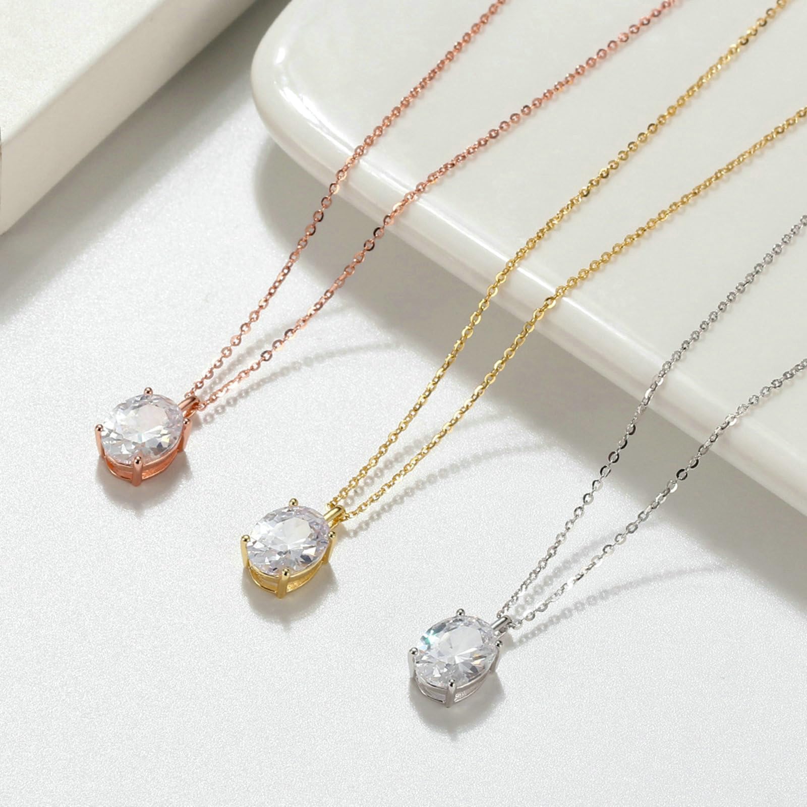 Collane del Pendente Donna in Argento Sterling 925 Oro Collana Pendente Pendente Ellittico Zircone Zirconia Cubica