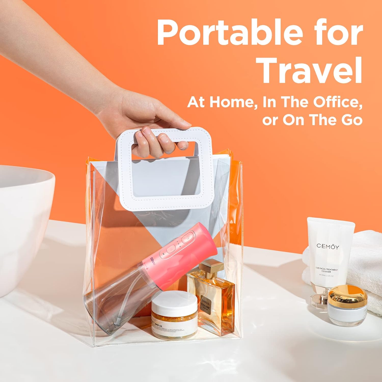 Bitvae Cordless Water Dental Flosser for Teeth, Portable Water Teeth Cleaner Picks, 6 Jet Tips 3 Cleaning Modes, IPX7 Waterproof Water Dental Picks, Coral Orange