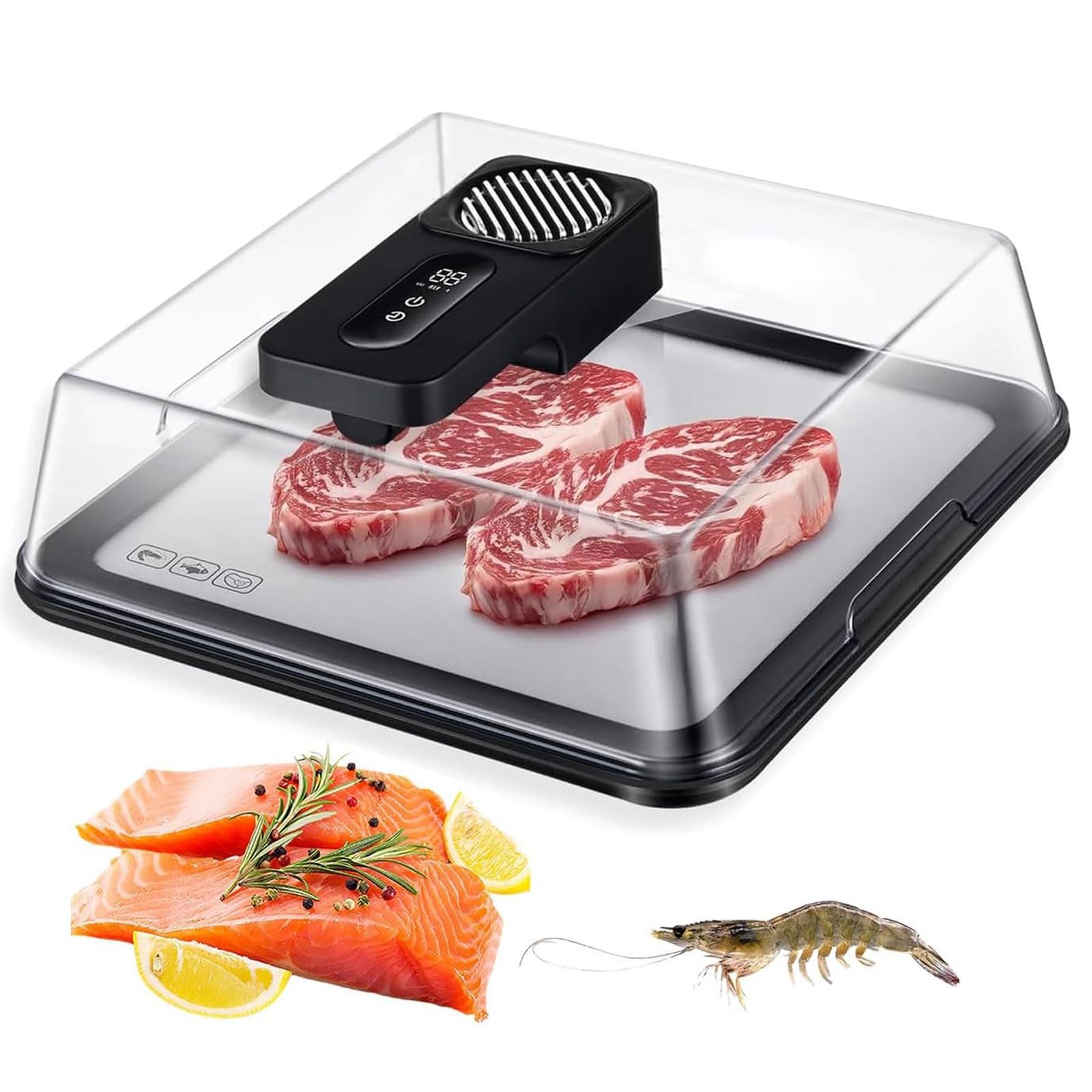 XCSCUK 220v Electric Thawing Board,4.2L Meat Defrosting Tray,Smart Meat Thawing Box,with Visual Lid/Airflow Technology, for Frozen Steak, Chicken (Black)