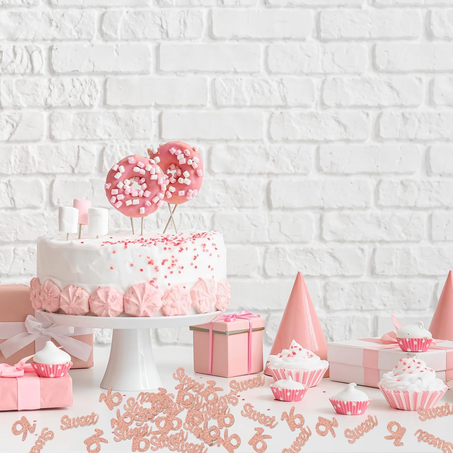 Sweet 16 Confetti, 16th Birthday Table Decorations, Happy Sweet 16 Party Confetti, Number 16 Table Confetti for 16th Birthday Anniversary Party Supplies, Rose Gold Glitter