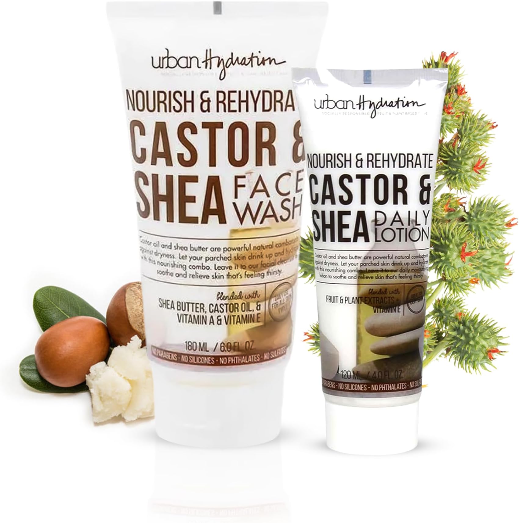 Urban Hydration Castor and Shea Face Cleanser and Face Lotion Duo Pack | Combats Dry Skin, Cleanses, Hydrates, and Evens Skin Tone, For All Skin Types, Leaves Skin Glowing and Smooth