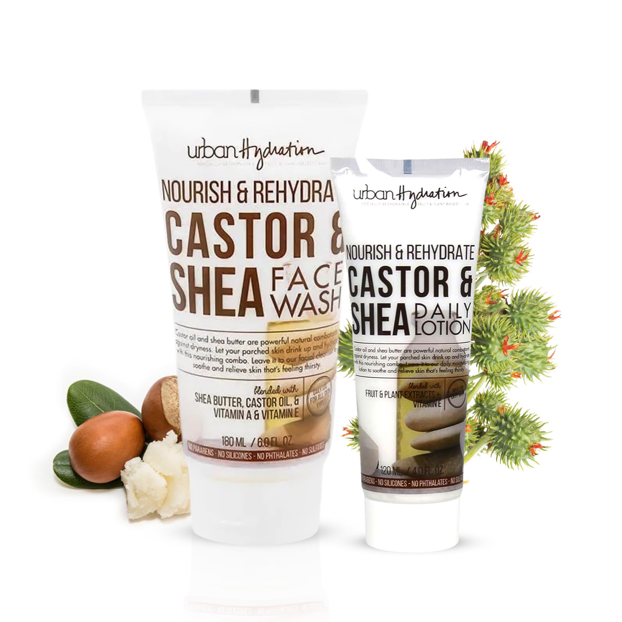 Castor and Shea Face Cleanser and Face Lotion Duo Pack | Combats Dry Skin, Cleanses, Hydrates, and Evens Skin Tone, For All Skin Types, Leaves Skin Glowing and Smooth