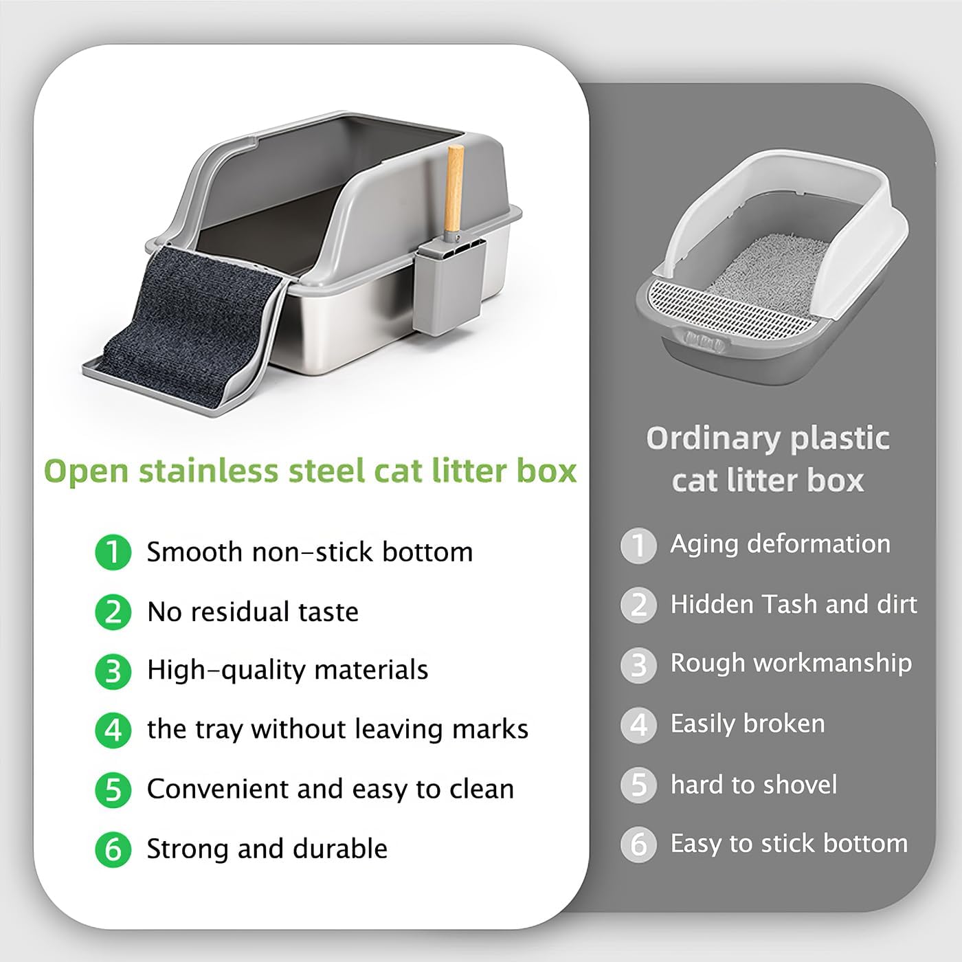 XL Large Metal Cat Litter Box Stainless Steel for Big Cats, Easy Clean High Sided Cat Litter Box with Cats Litter Mat & Scoop, Ladder & Claw Grinding Board, Non Stick, No Smell