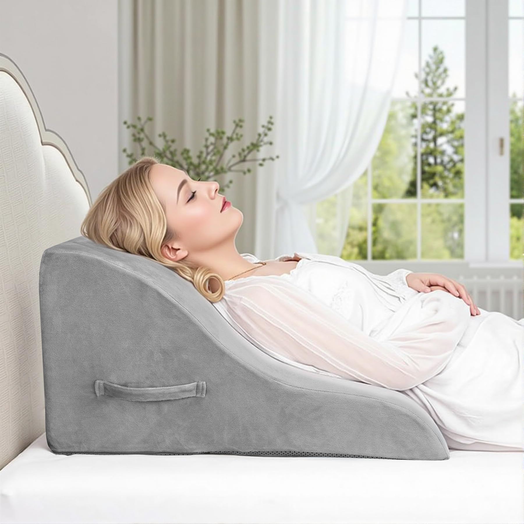 Babenest Kurvenform Keilkissen, Ergonomisches Orthopädisches Rückenkissen Hochdichter Schaumstoff Vielseitig Keilkissen für Bett & Sofa, Rückenkissen beim Geschenke Lesen (Grau)