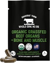 Grassfat USDA Certified Organic 100% Grassfed Cows Beef Organs Supplement + Cow Bone & Muscle and Tallow - Whole Cow, No BS with Nothing Added - Made in The USA - Premium Blend - Trial Size
