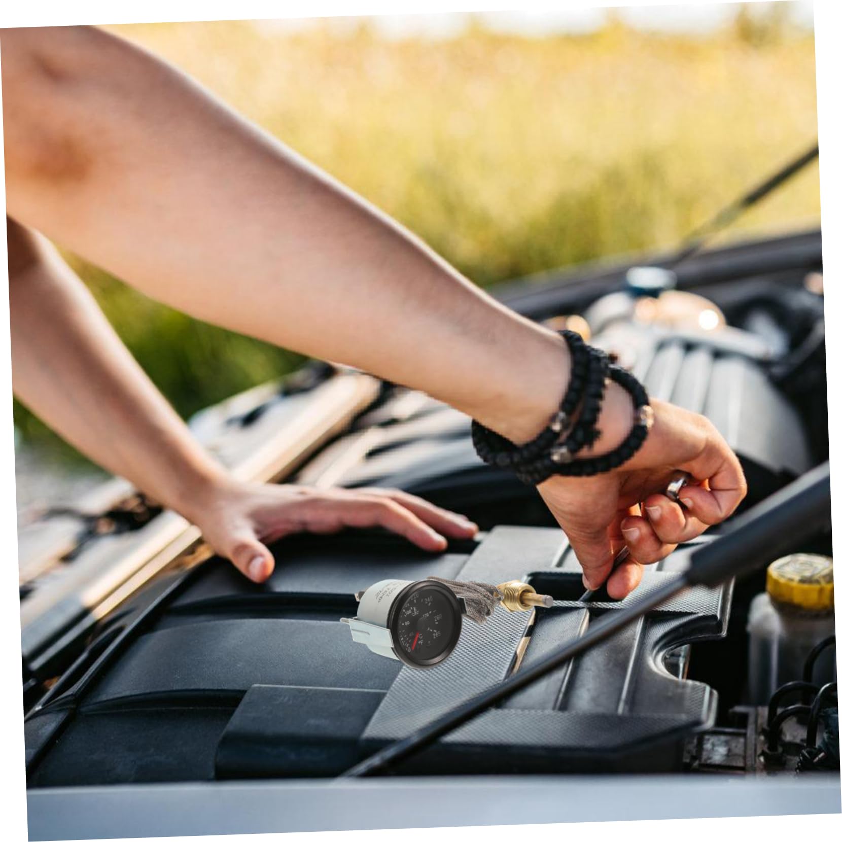 Termometro per Temperatura Acqua 52mm Meccanico con Sensore in Metallo e Abs per Protezione Motore Auto Fai da Te Argento