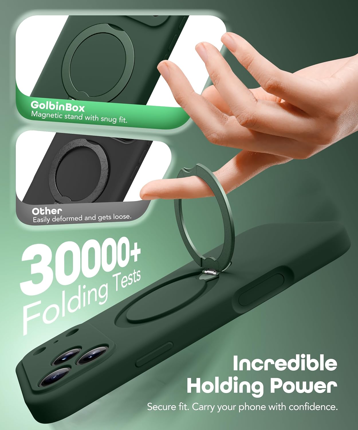 GolbinBox for iPhone 17 Pro Case with 360° Spin Magnetic Stand, [Compatible with MagSafe][Full Camera Protection],Full Body Shockproof Liquid Silicone Case with Ring Stand for 17 Pro 6.3'', Army Green - Image 5