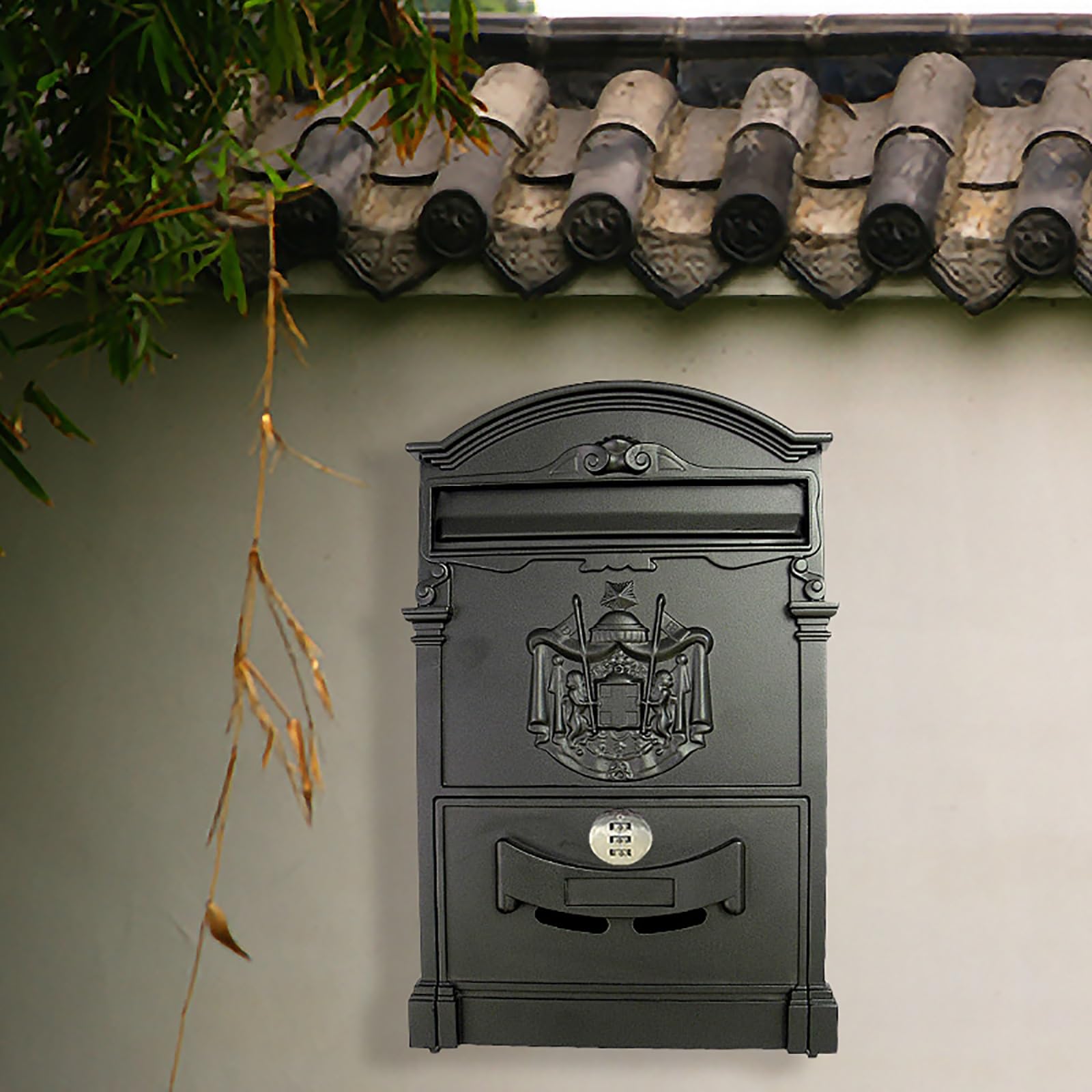 Email address, Creative Aluminum Password Lock Mailbox, Retro European Style, Suitable for A Variety of Scenarios(Black)
