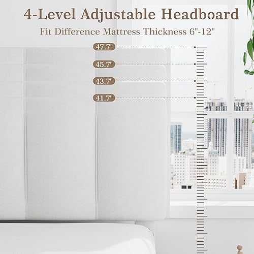 Vista 5 de VECELO - Base de cama tamaño individual con cabecera tapizada, plataforma con soporte de listones de madera de alta resistencia, no necesita somier