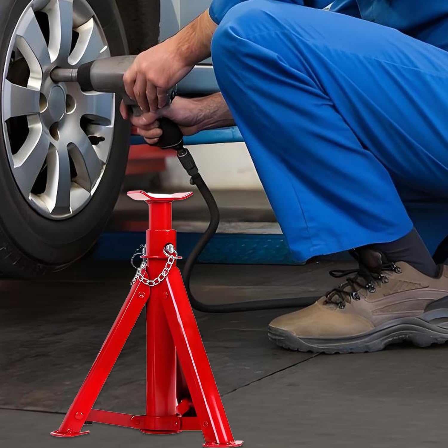 Car Jack Stand, Auto Lifting Foot Base, 11.81-19.68 Inches Foldable Steel Frame 3-Ton Foldable Jack, Vehicle Repair Support Tool for Truck Rv Sedan Garage Use, Red